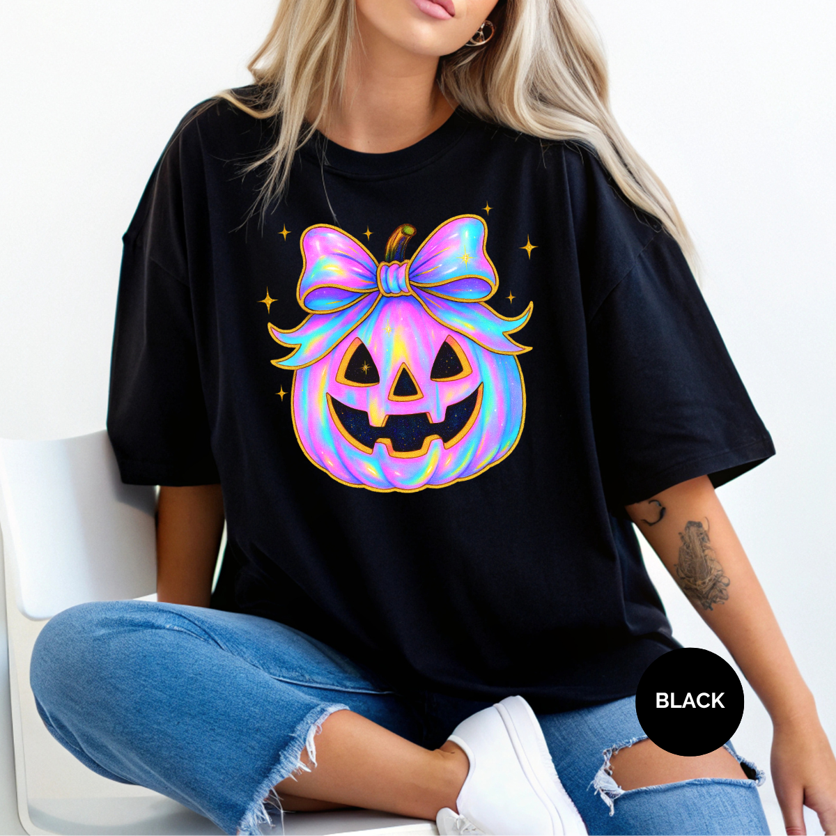 Iridescent Pumpkin Girl Coquette Comfort Colors Halloween Shirt