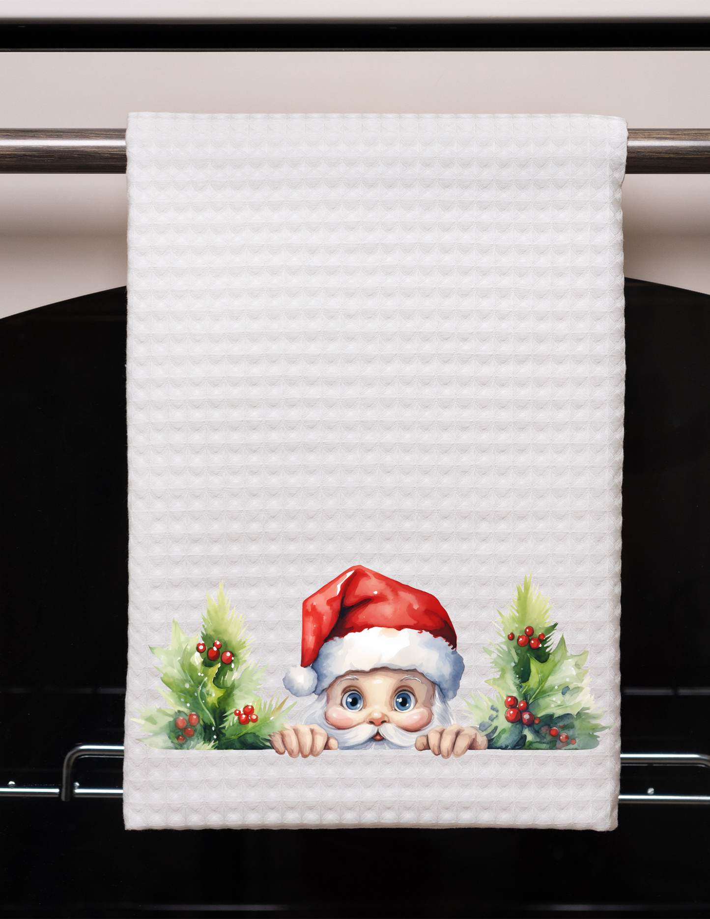 Peeking Santa Christmas Waffle Weave Towel