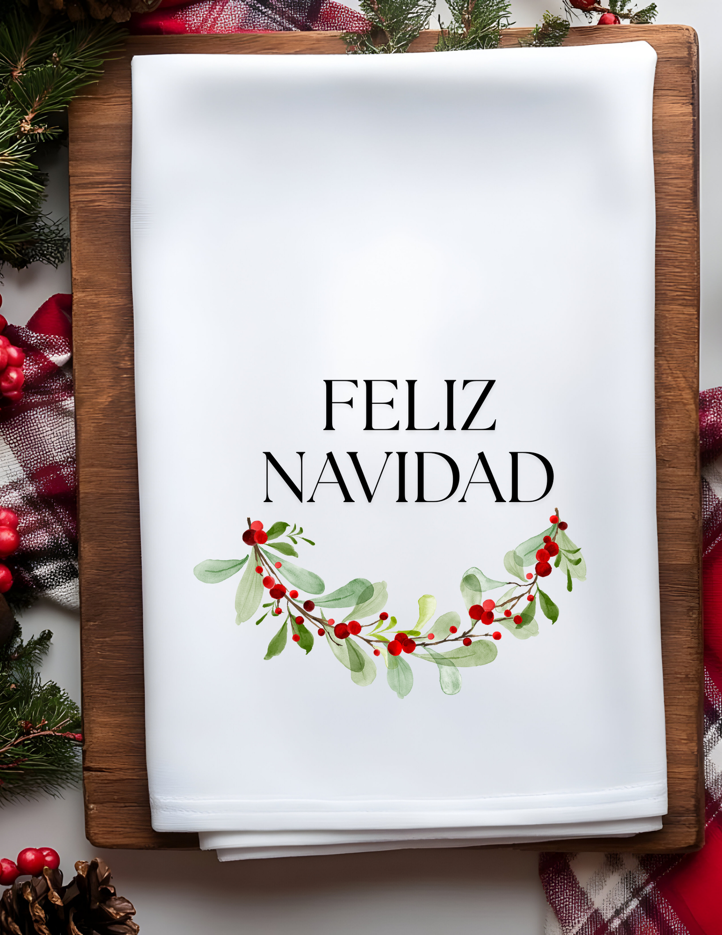 Feliz Navidad-Red Christmas Wreath Plush Waffle Kitchen Towel