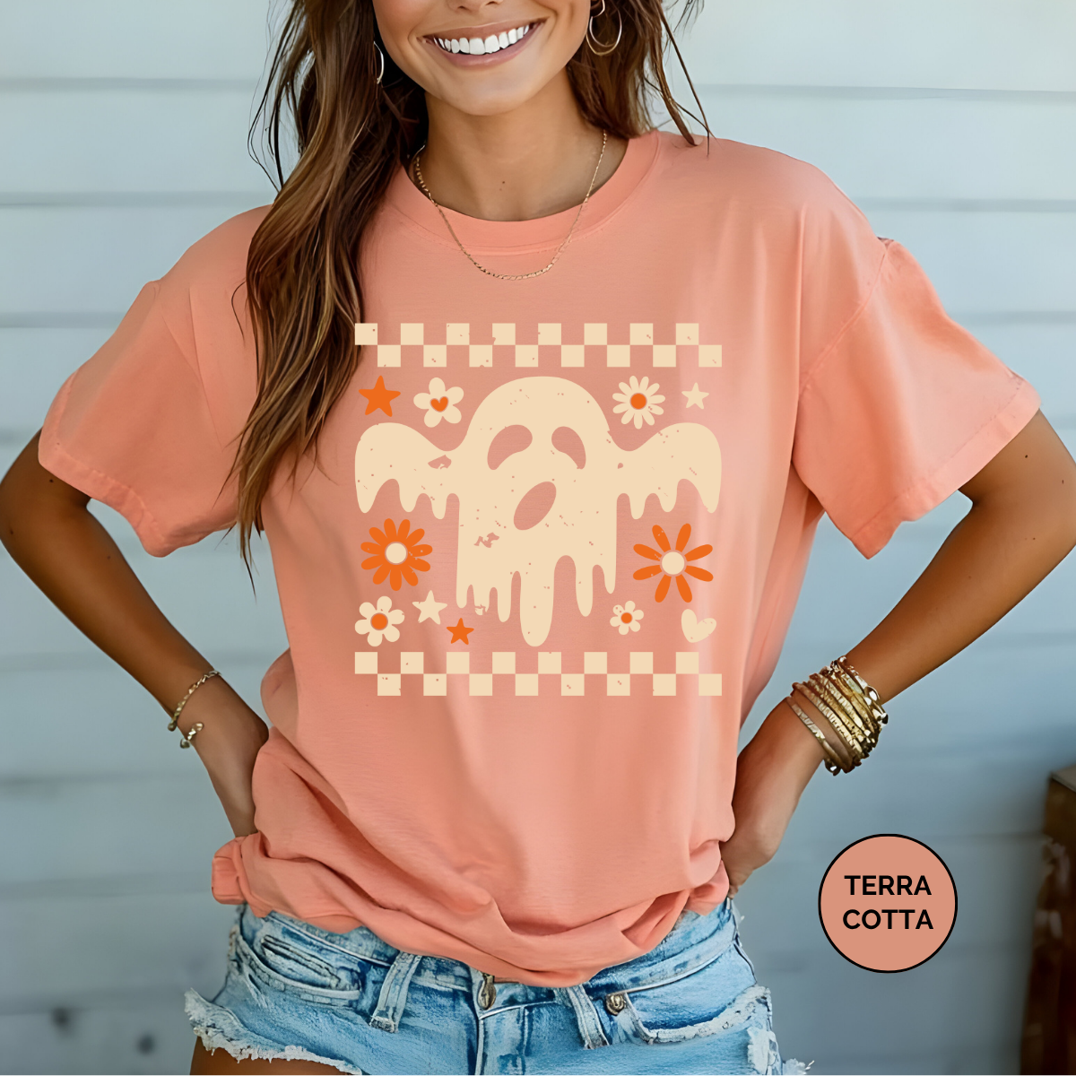 Floral Fall Ghost Comfort Colors Halloween Shirt