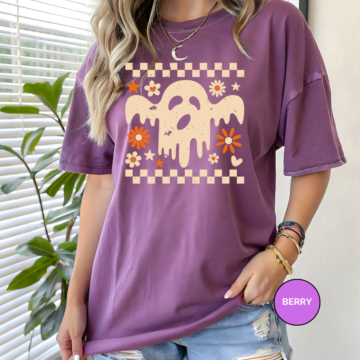 Floral Fall Ghost Comfort Colors Halloween Shirt
