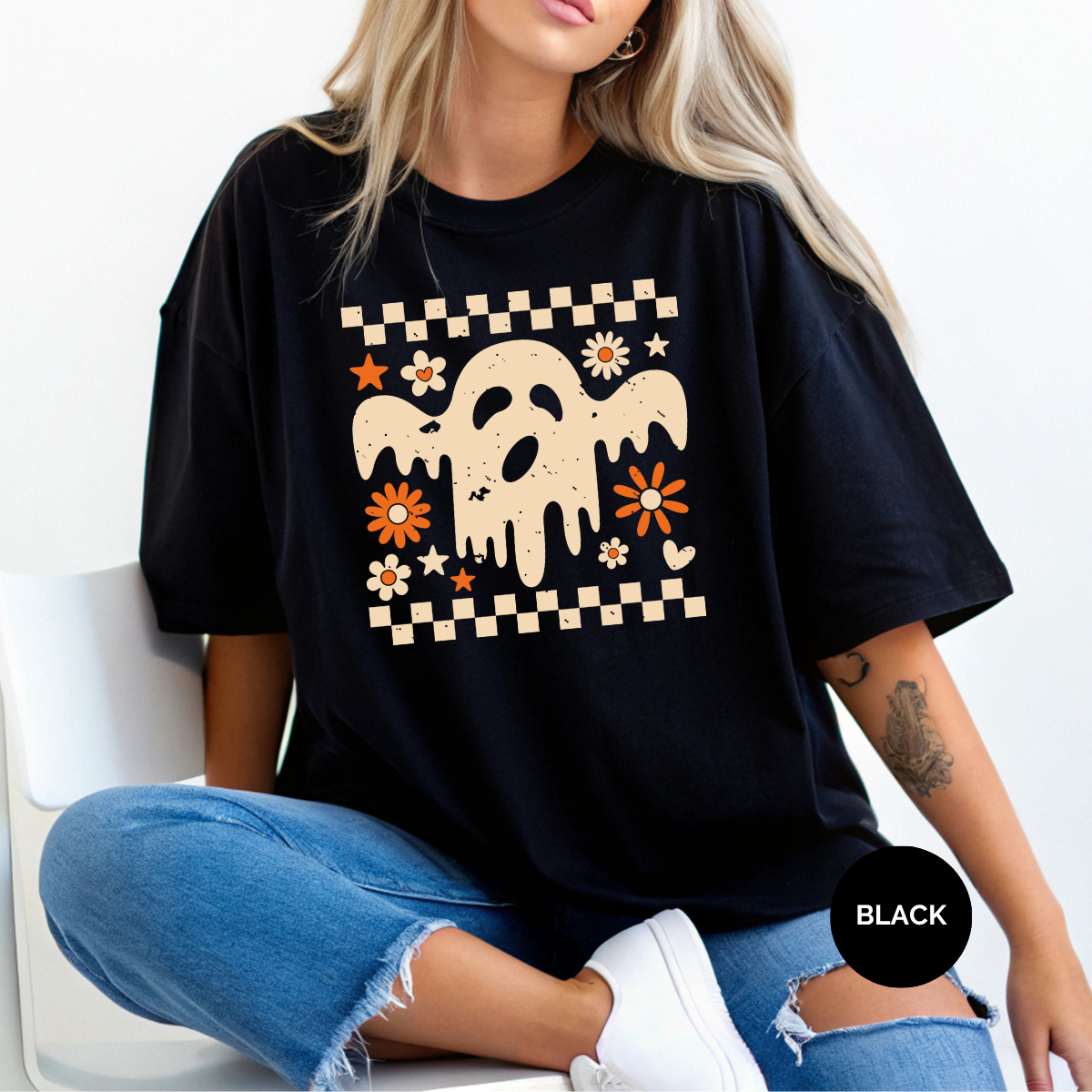 Floral Fall Ghost Comfort Colors Halloween Shirt