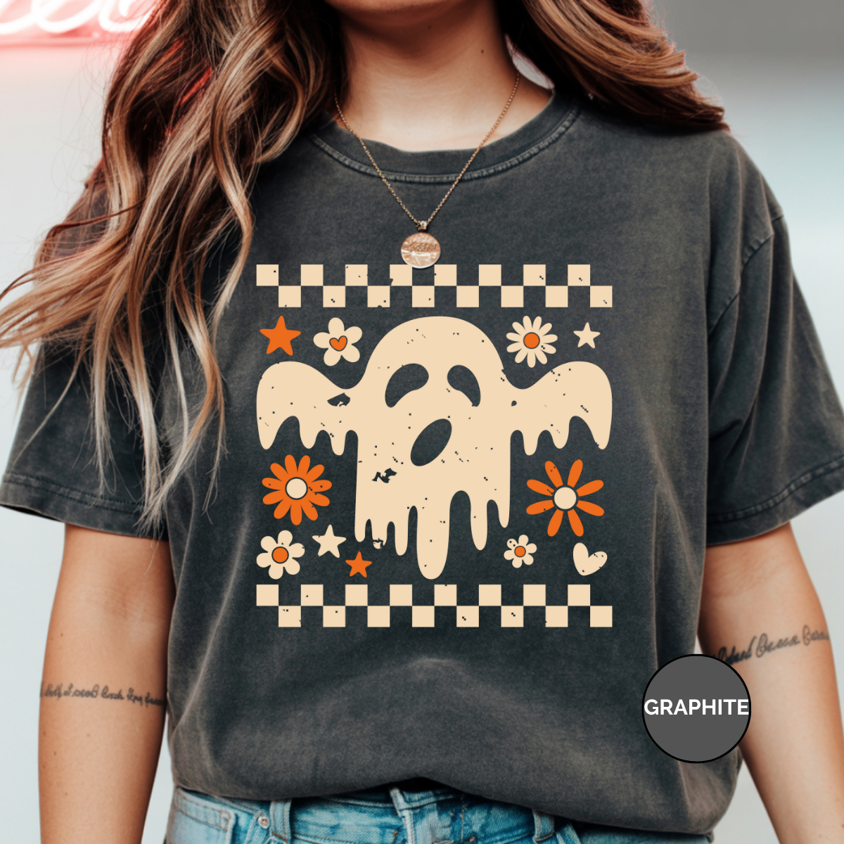 Floral Fall Ghost Comfort Colors Halloween Shirt