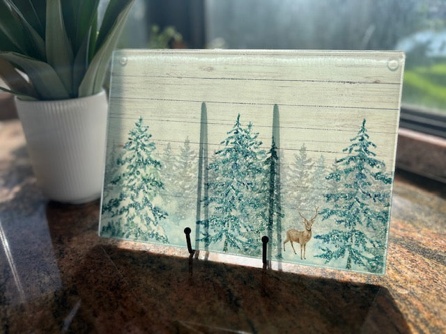 Glass Cutting Board & Trivet - Country Christmas Cutting Board