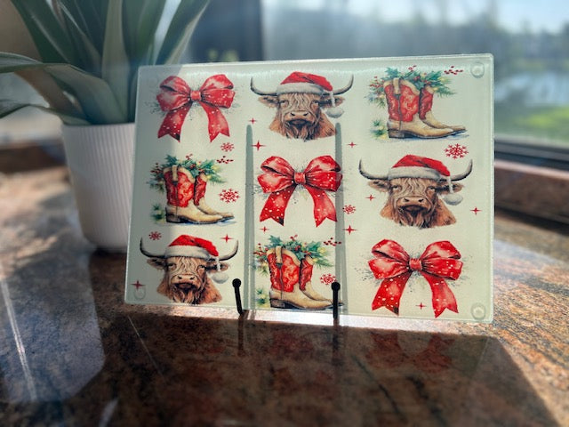 Glass Cutting Board Trivet- Rudy Red Winter Christmas Cutting Board