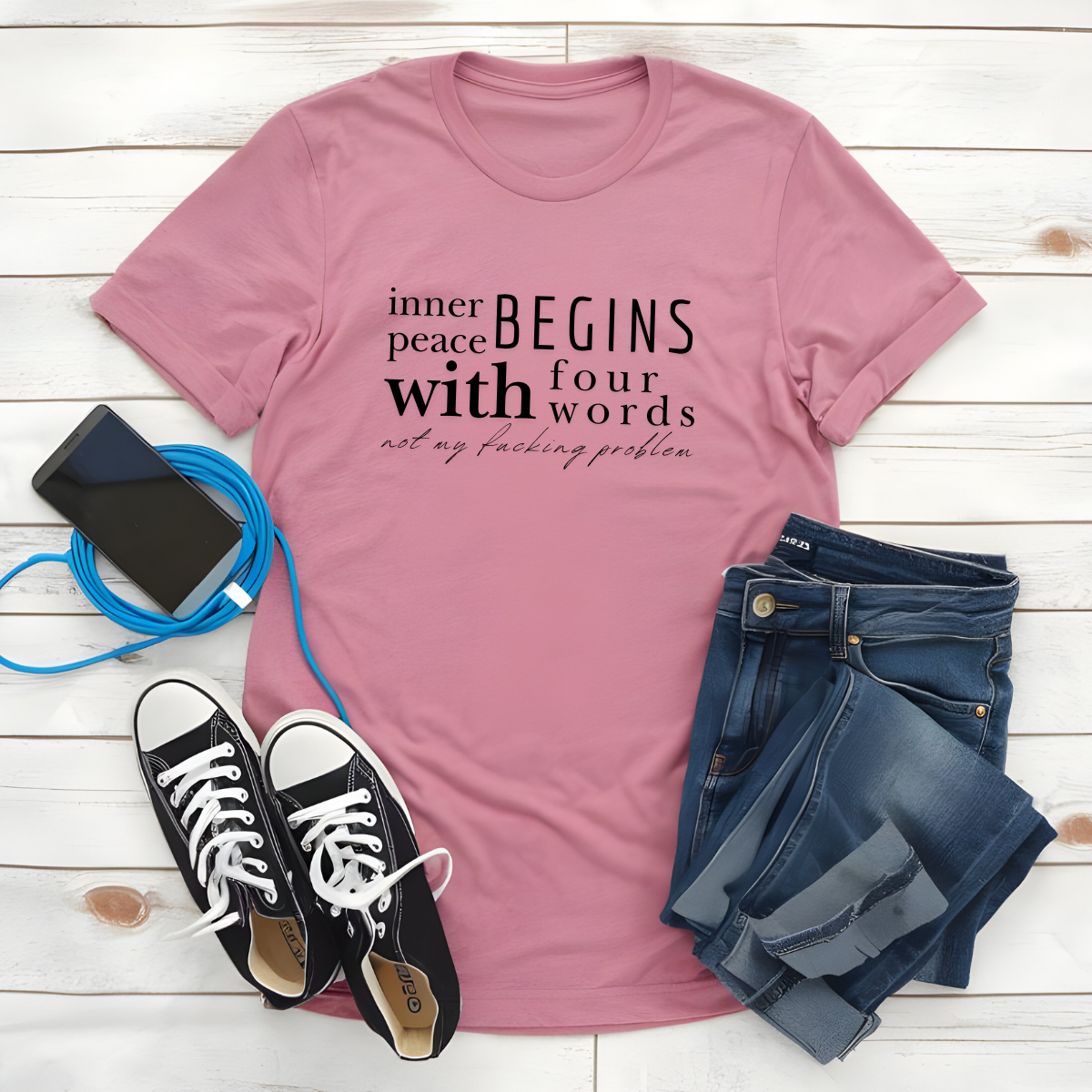 Inner Peace Beings With Four Words Subway Design tShirt