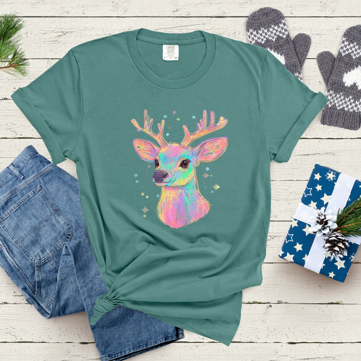 Iridescent Reindeer Comfort Colors® Christmas Shirt