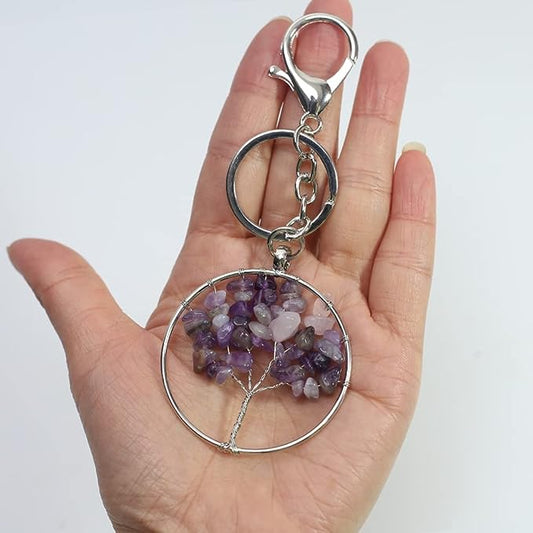 Amethyst Chakra Crystal Stone Keychain