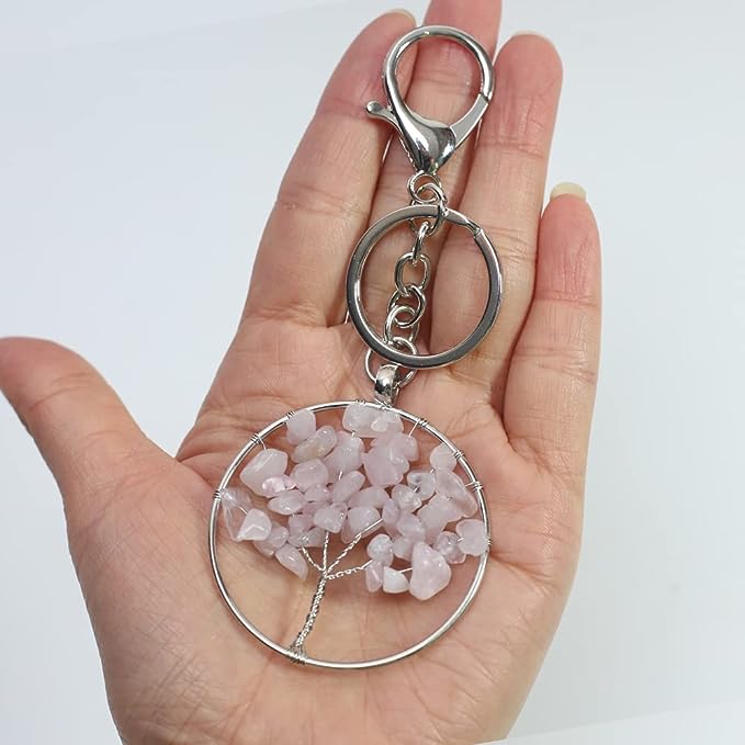 Rose Quartz Chakra Crystal Stone Keychain