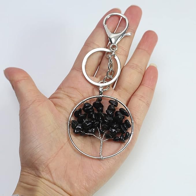 Obsidian Quartz Chakra Crystal Stone Keychain