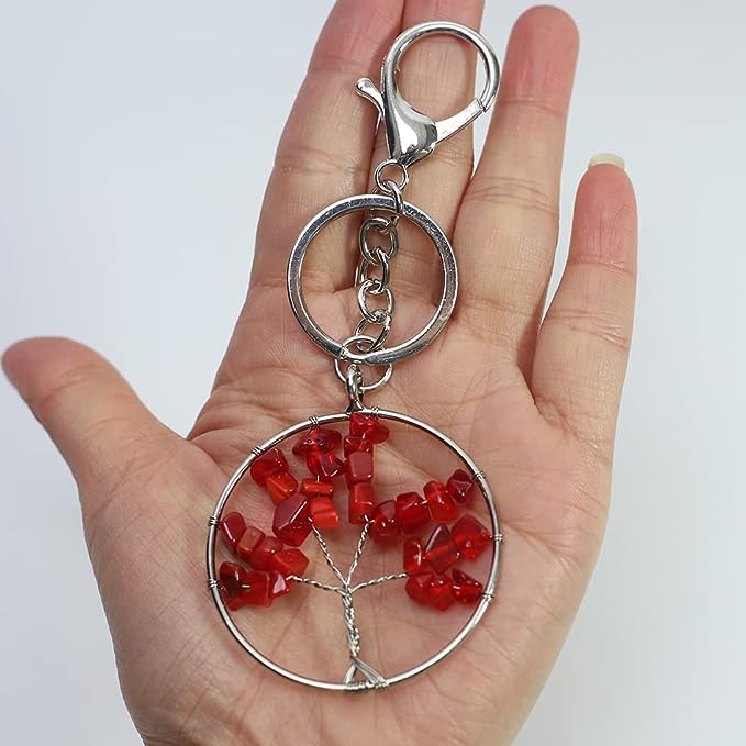 Red Agate Quartz Chakra Crystal Stone Keychain