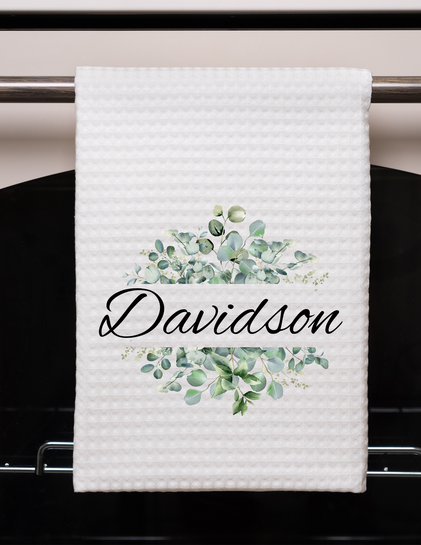 Personalized Floral Wreath Waffle Weave Towel