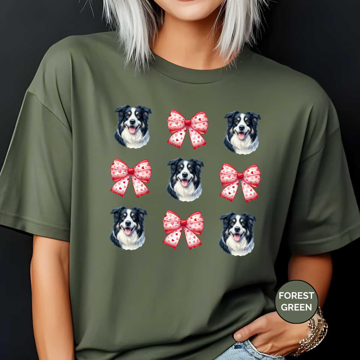 Australian Shepard with Valentine Coquette Bows Dog Shirt