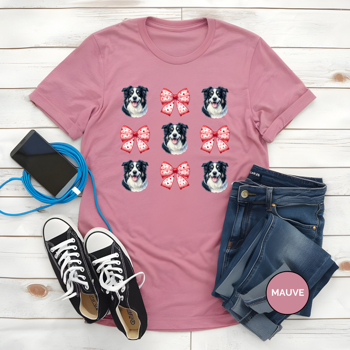 Australian Shepard with Valentine Coquette Bows Dog Shirt