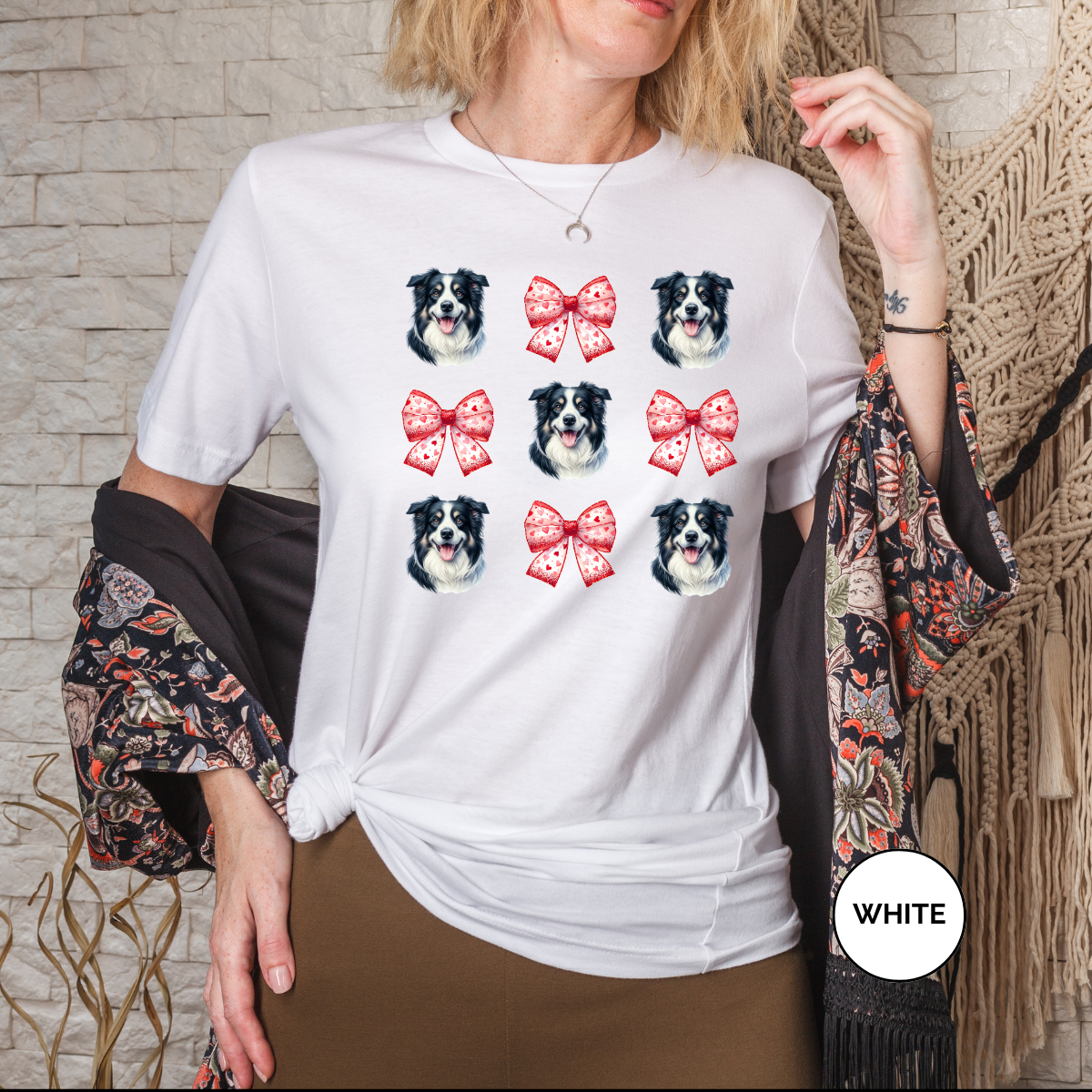 Australian Shepard with Valentine Coquette Bows Dog Shirt