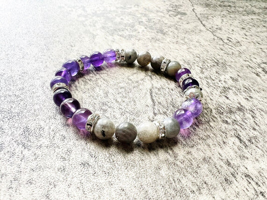 Amethyst & Labradorite 'Intuition' Bracelet- Authentic Gemstone Bracelet