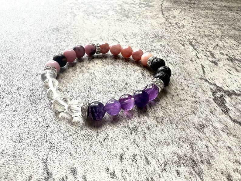 Amethyst & Rhodonite 'Passion' Bracelet- Authentic Gemstone Bracelet