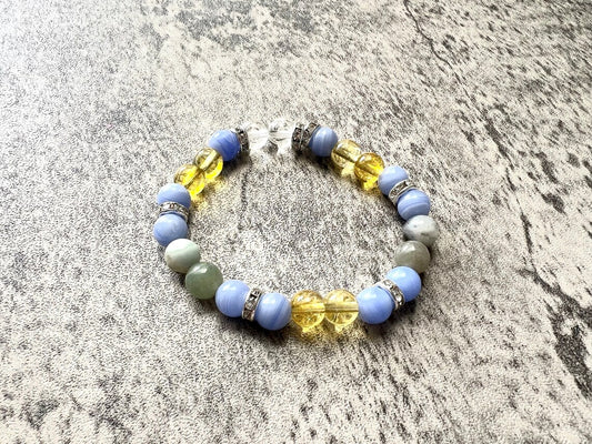 Blue Lace Agate & Citrine 'Thankful' Bracelet - Authentic Gemstone Bracelet