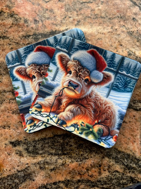 Festive Colors Christmas Highland Coaster