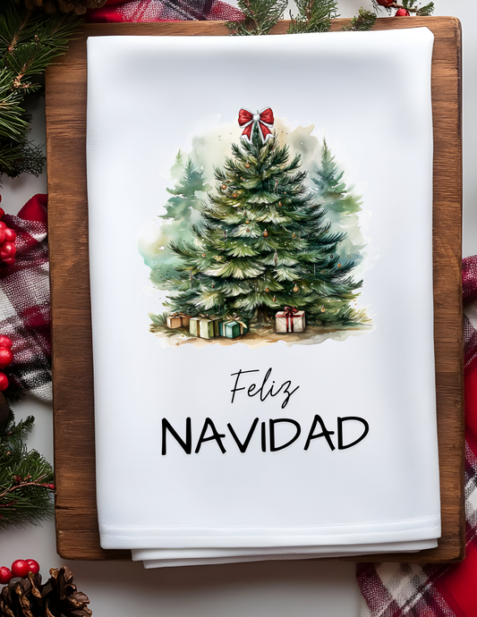 Feliz Navidad Festive Tree Plush Waffle Kitchen Towel