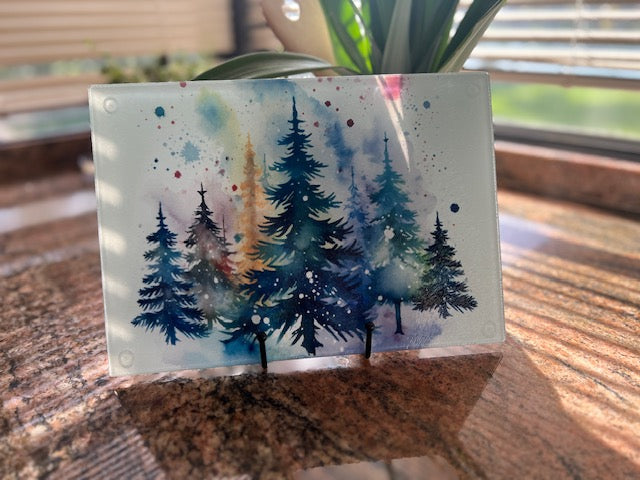 Glass Cutting Board - Watercolor Forest