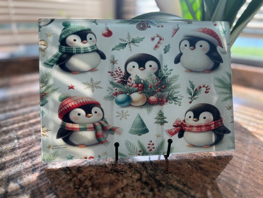 Glass Cutting Board - Baby Penguin Buddies