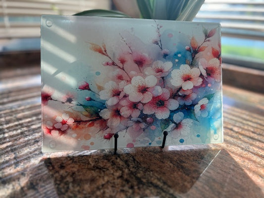 Glass Cutting Board - Cherry Blooms