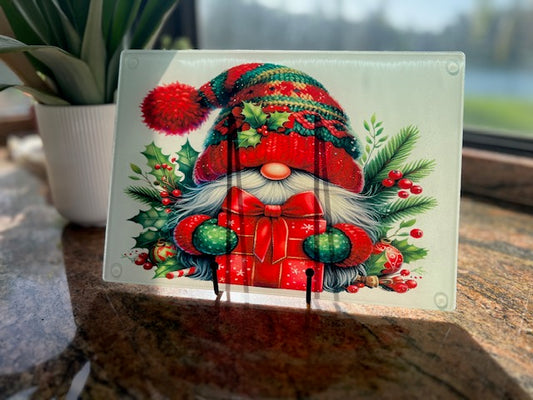 Glass Cutting Board - Holiday Gnome