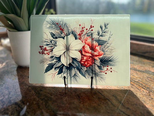 Glass Cutting Board - Pretty Poinsetta