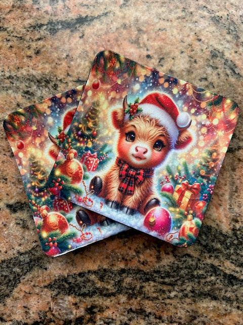 Christmas Highland Cow Cup Coaster Set