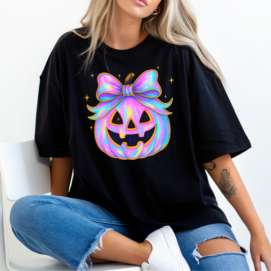 Iridescent Pumpkin Girl Coquette Comfort Colors Halloween Shirt