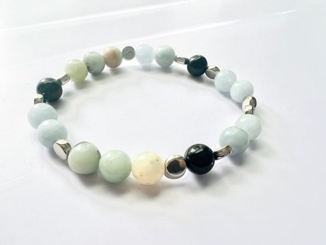 Aquamarine & Black Tourmaline 'Mother Earth' Bracelet - Authentic Gemstone Bracelet