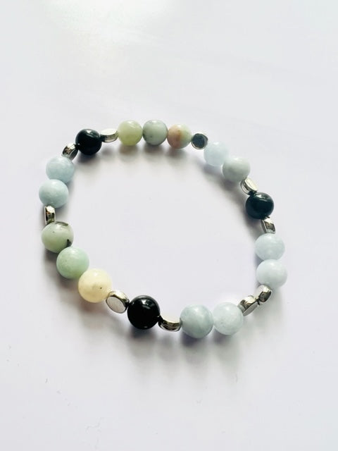 Aquamarine & Black Tourmaline 'Mother Earth' Bracelet - Authentic Gemstone Bracelet