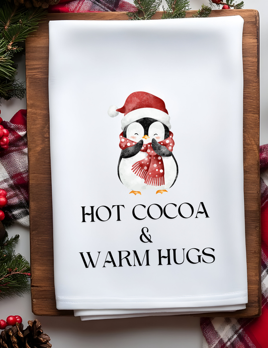 Hot Cocoa & Warm Hugs Penguin Plush Waffle Kitchen Towel