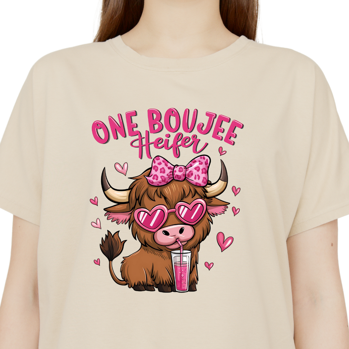 Boujie Cow Valentines Shirt, Highland Cow Valentines Short Sleeve Shirt