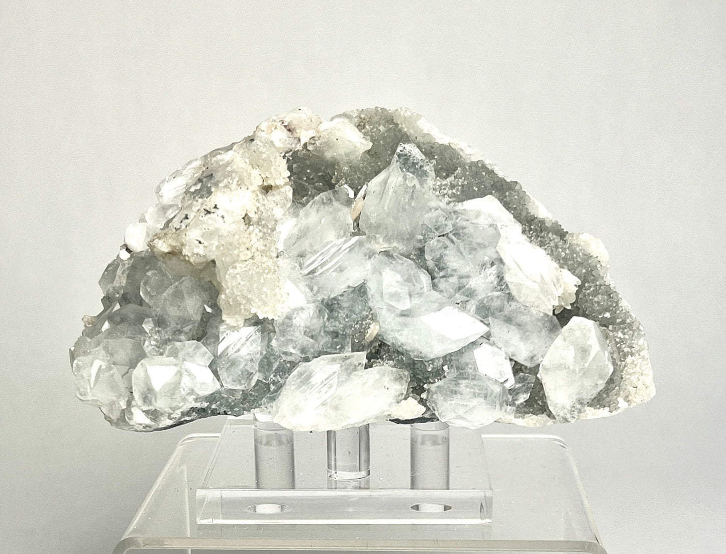 Diamond Apophyllite on Blue Chalcedony