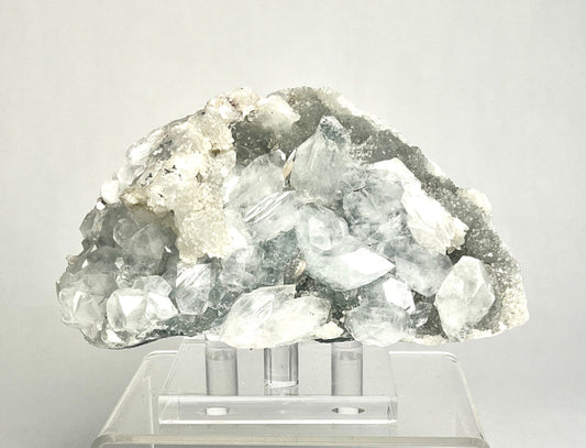 Diamond Apophyllite on Blue Chalcedony
