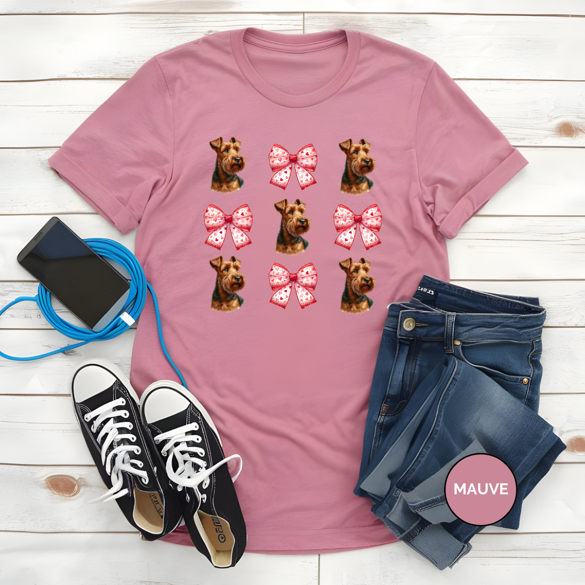 Airedale Valentine Coquette Bows Dog Shirt