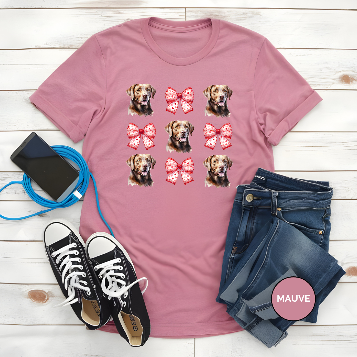 Brown / Chocolate Labrador Valentine Coquette Bows Dog Shirt