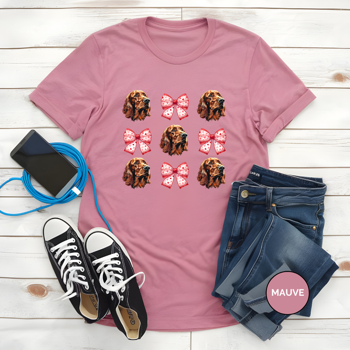 Irish Setter Valentine Coquette Bows Dog Shirt