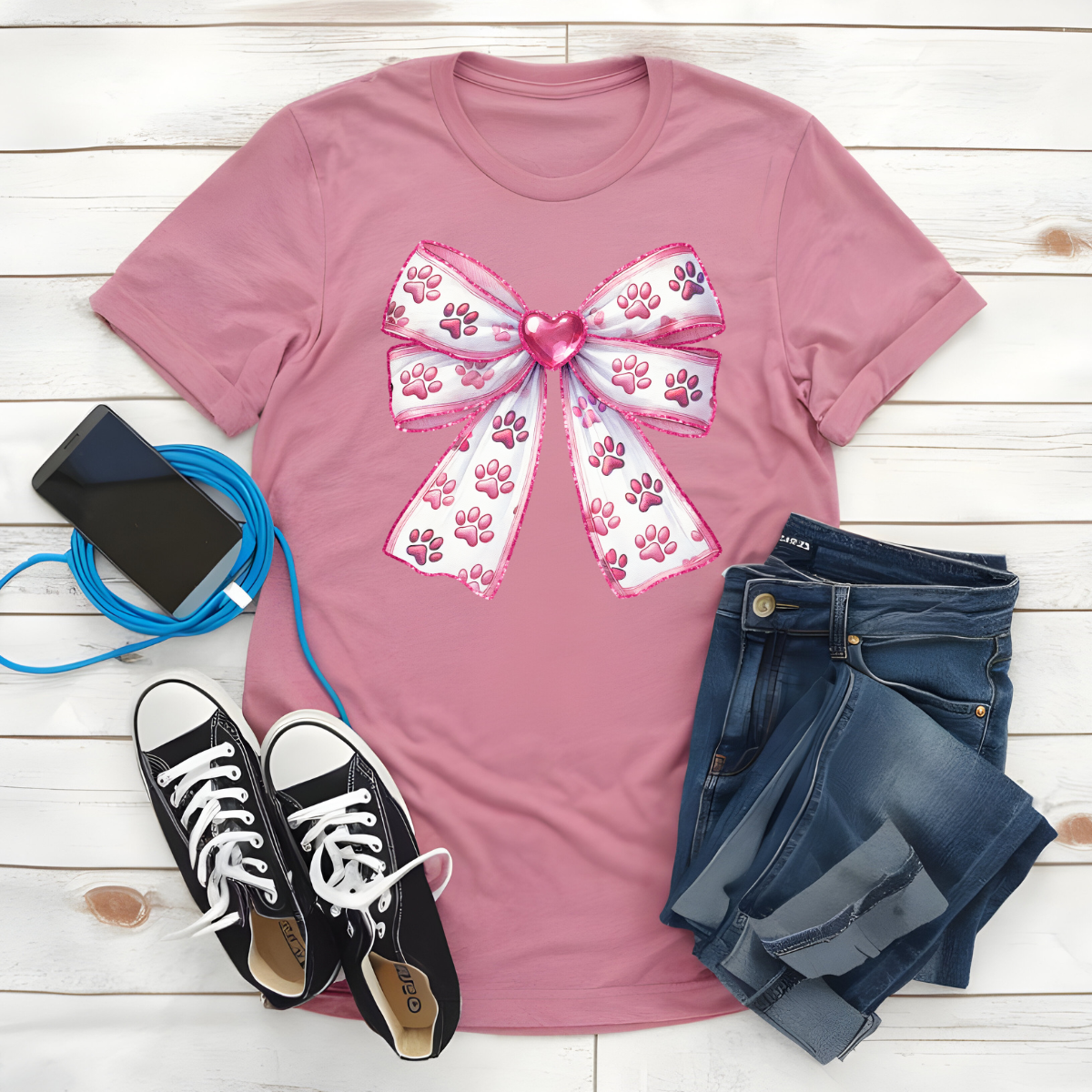 Coquette Dog Paw Glitter Bow Valentine Shirt