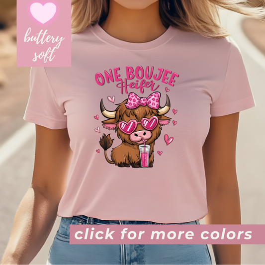 Boujie Cow Valentines Shirt, Highland Cow Valentines Short Sleeve Shirt