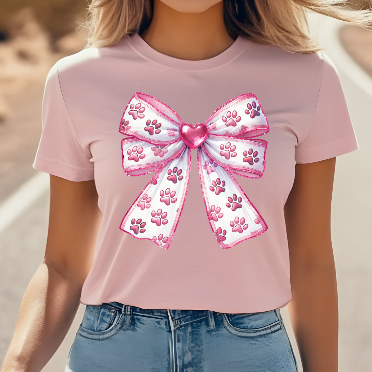 Coquette Dog Paw Glitter Bow Valentine Shirt