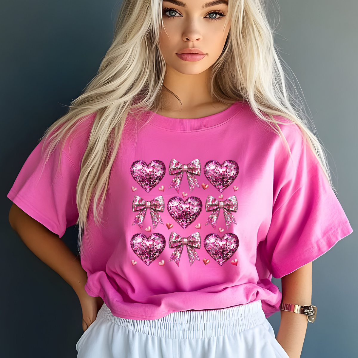 Disco Hearts and Bows Coquette Valentine's Day Shirt