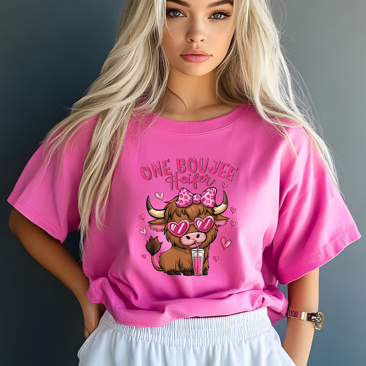 Boujie Cow Valentines Shirt, Highland Cow Valentines Short Sleeve Shirt