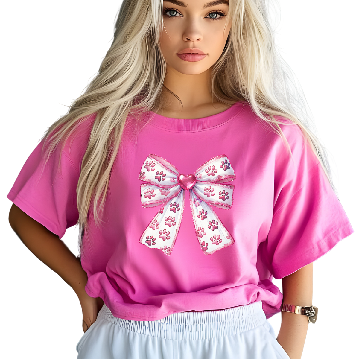 Coquette Dog Paw Glitter Bow Valentine Shirt