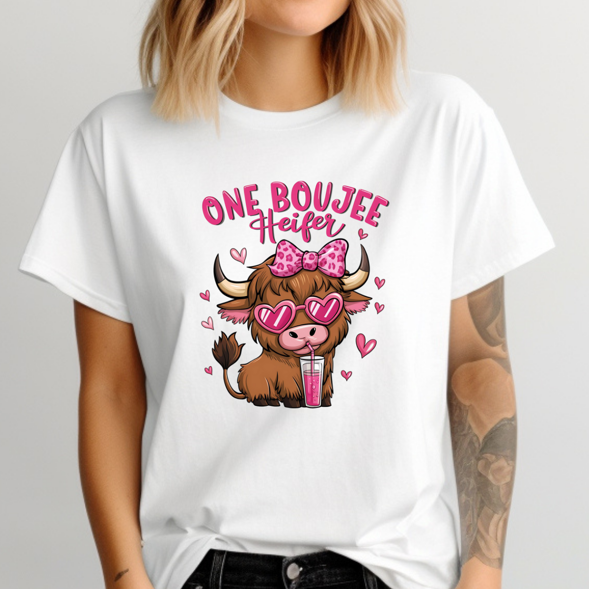 Boujie Cow Valentines Shirt, Highland Cow Valentines Short Sleeve Shirt